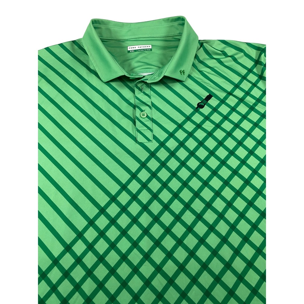 Fore Fathers Mens XXL Green Diagonal Grid Performance Golf Polo Shirt